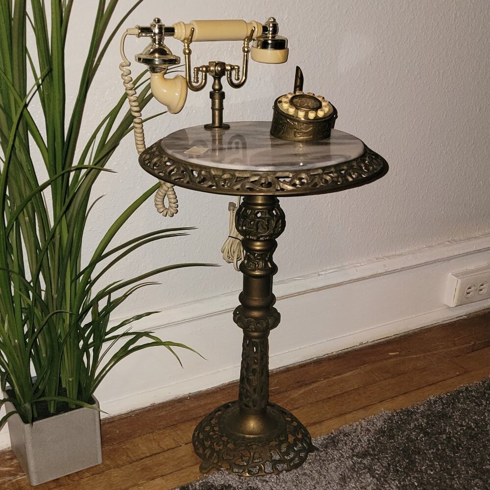 French Brass & Marble Telephone Table